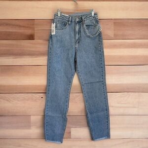 NWT WeWoreWhat slit hem jeans in real stiff denim retro vintage inspired chain